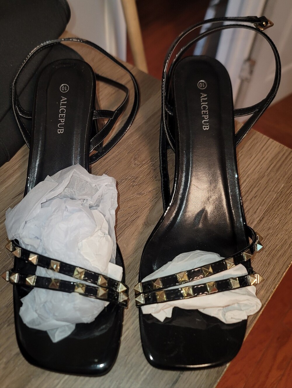 Women's Black Studded Strappy Sandals